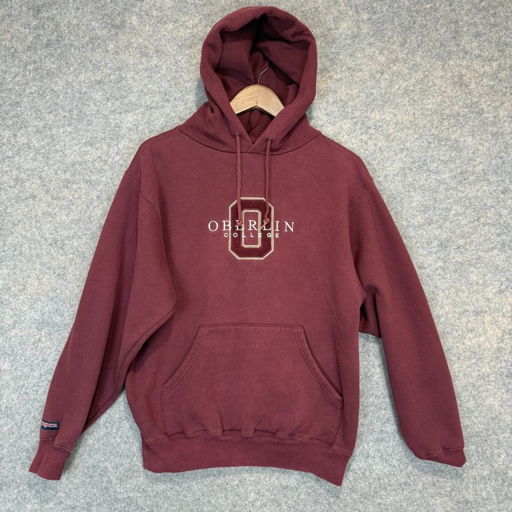 Vintage Jansport Oberlin College Hoodie Sweatshirt Adult Small Maroon 90s Yeomen